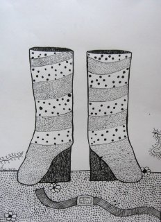 Čizme(kompozicija 1),pero-crtež,crni tuš